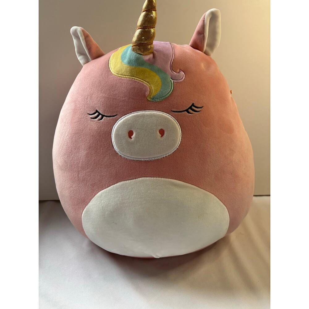 Squishmallows Ilene Pink Unicorn 14” Plush KellyToy Gold Horn Rainbow